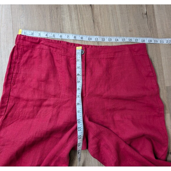 J Jill Wide Leg Crop Linen Pants Size L Petite Red Semi Elastic Waist Flat Front - Picture 8 of 10
